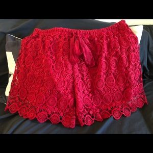 Red lace shorts